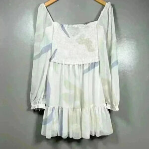 ARITZIA WILFRED Tempest Mini Dress Sheer Tiered Smocked Bodice Women Medium